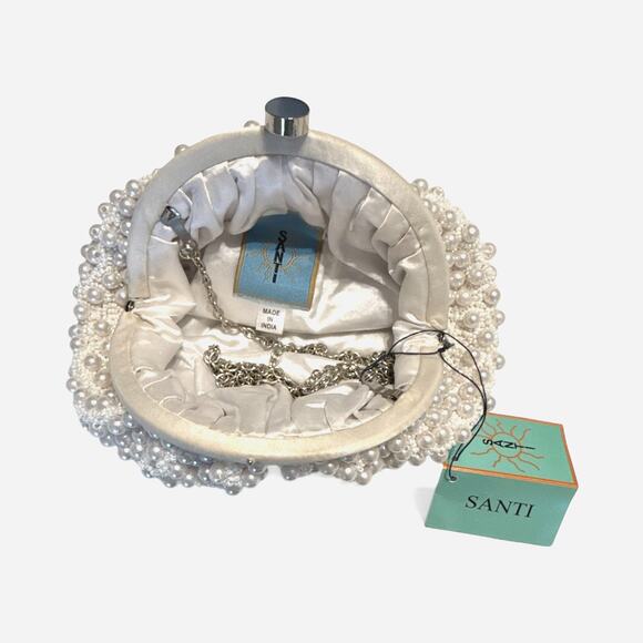 Santi Imitation Pearl Clutch – Satin & Beaded Evening Bag - Picture 7 of 11
